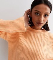 New Look Coral Ribbed Knit Crew Neck Long Sleeve Jumper